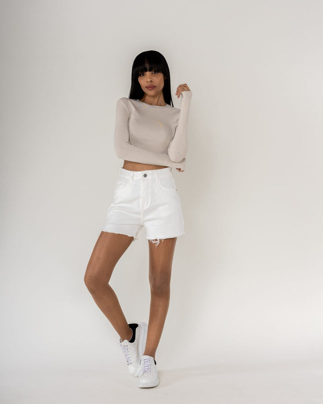 Wholesale High Waisted Frayed Shorts Frayed Bottom White