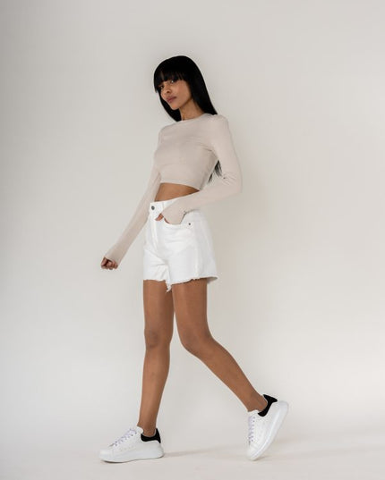 Wholesale High Waisted Frayed Shorts Frayed Bottom White