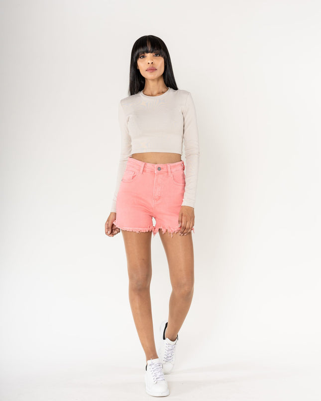 Wholesale High Waisted Frayed Shorts Frayed Bottom Salmon