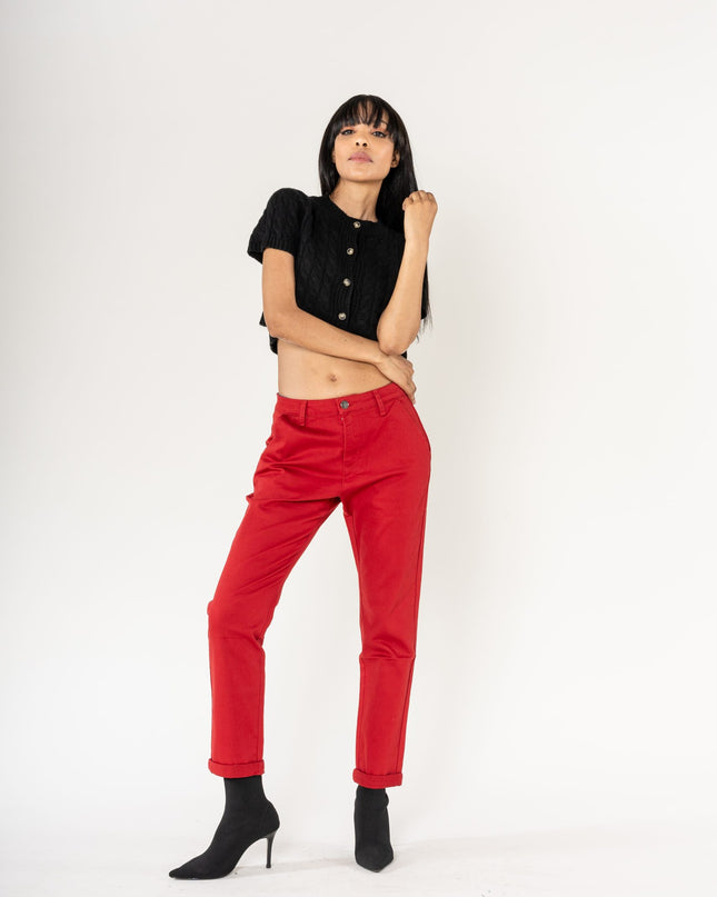 Wholesale High-Waisted Stretch Chino Pants Red