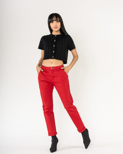 Wholesale High-Waisted Stretch Chino Pants Red