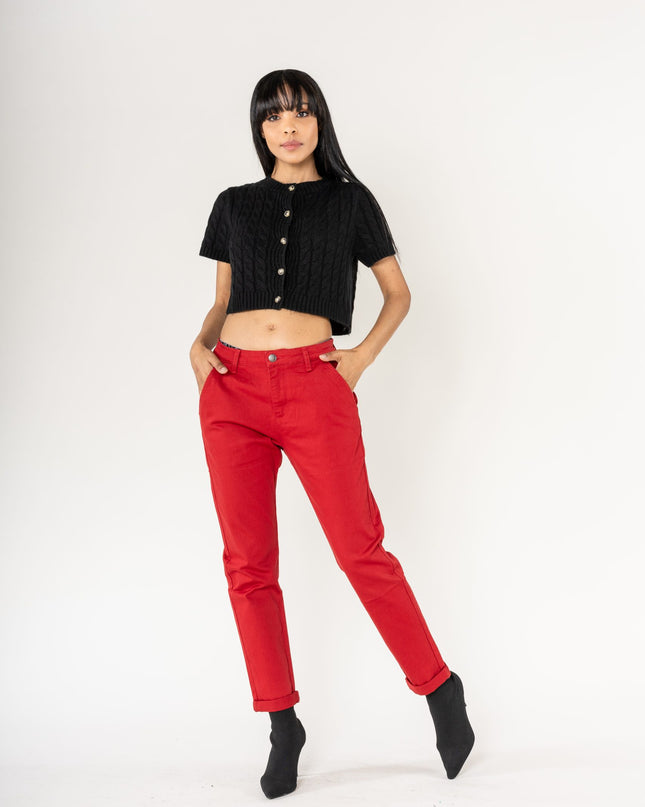 Wholesale High-Waisted Stretch Chino Pants Red