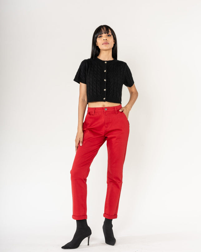 Wholesale High-Waisted Stretch Chino Pants Red
