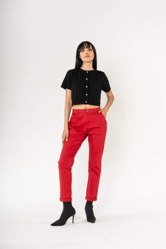 Wholesale High-Waisted Stretch Chino Pants Red