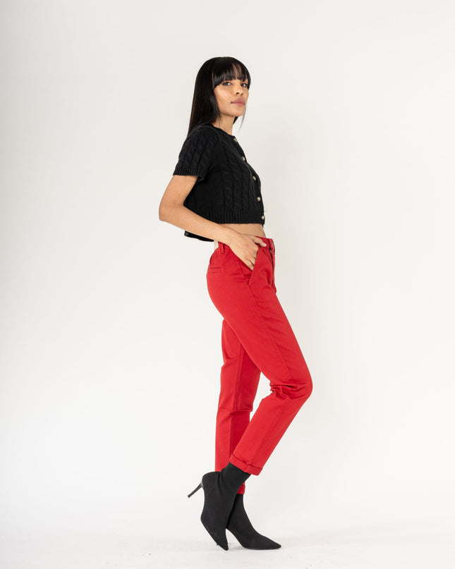 Wholesale High-Waisted Stretch Chino Pants Red