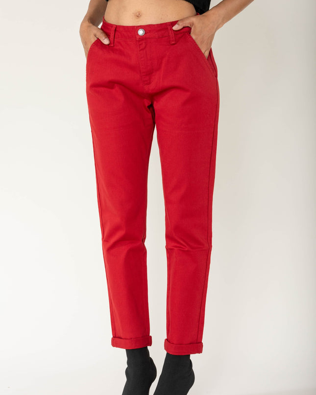 Wholesale High-Waisted Stretch Chino Pants Red