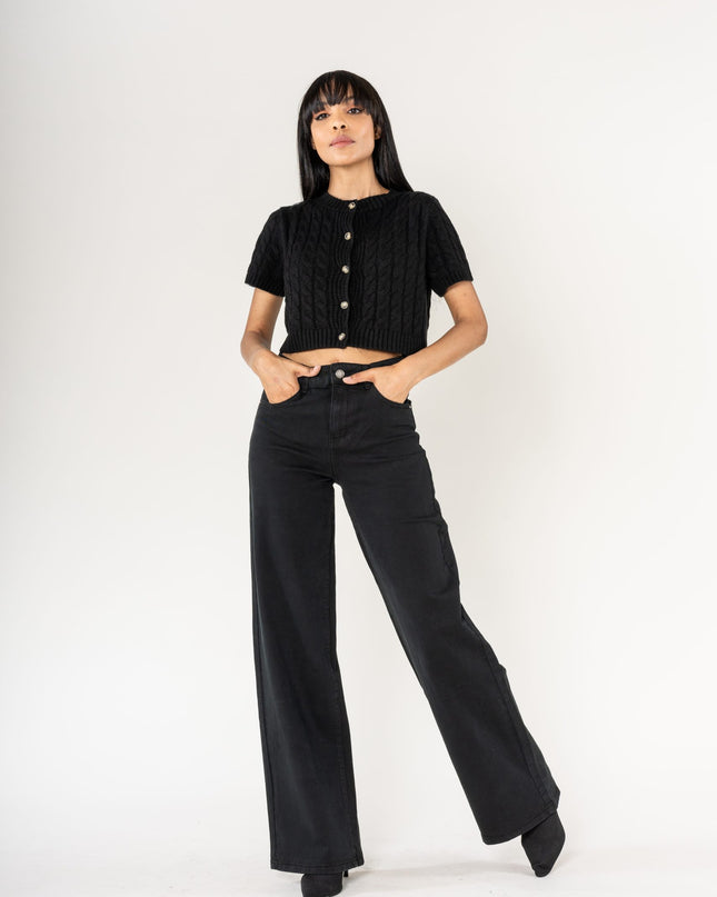 Wholesale Black High Waist Wide Leg Flare Jeans