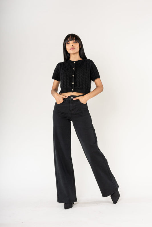 Wholesale Black High Waist Wide Leg Flare Jeans