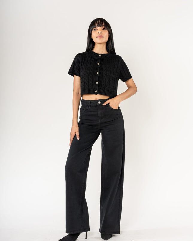Wholesale Black High Waist Wide Leg Flare Jeans