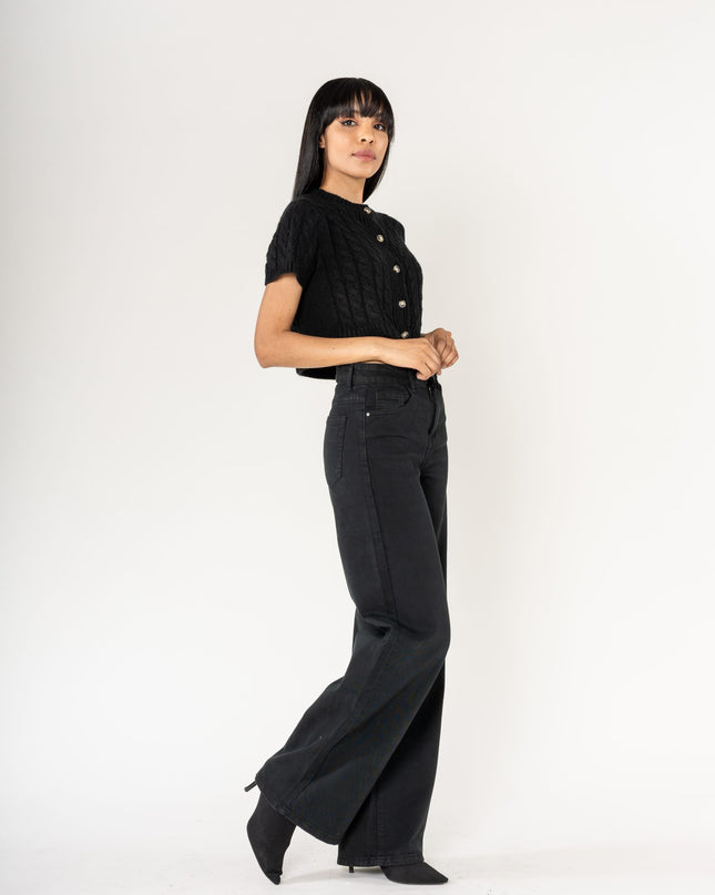 Wholesale Black High Waist Wide Leg Flare Jeans