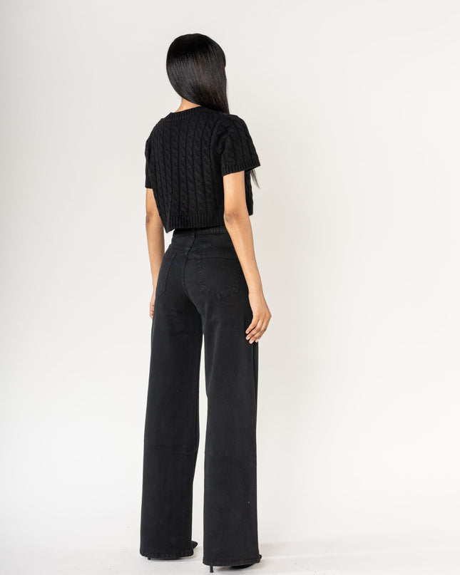 Wholesale Black High Waist Wide Leg Flare Jeans