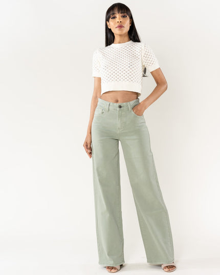 Wholesale Mole High Waist Wide Leg Flare Jeans Sage