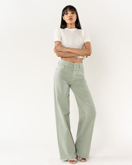 Wholesale Mole High Waist Wide Leg Flare Jeans Sage