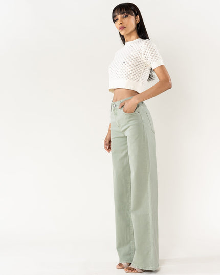 Wholesale Mole High Waist Wide Leg Flare Jeans Sage