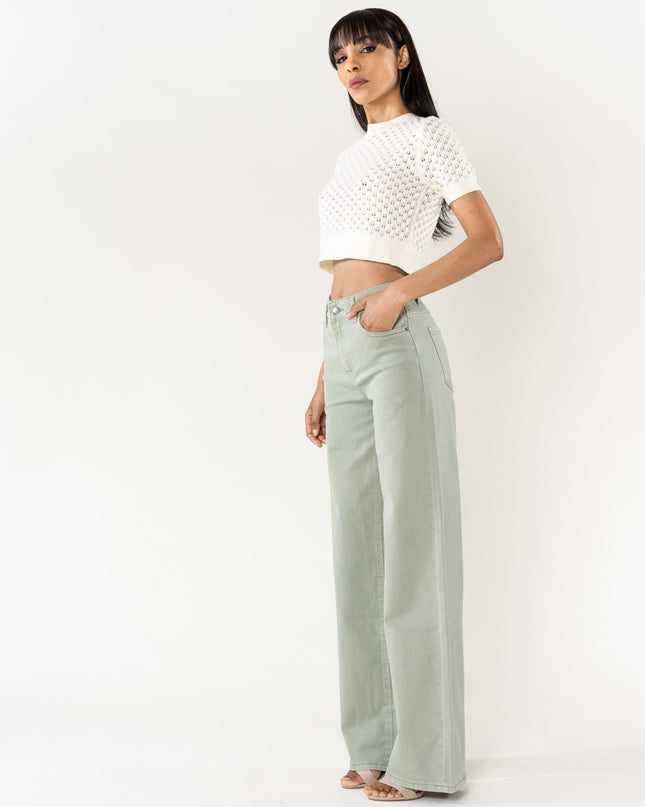 Wholesale Mole High Waist Wide Leg Flare Jeans Sage