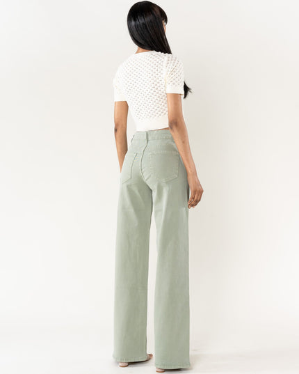 Wholesale Mole High Waist Wide Leg Flare Jeans Sage