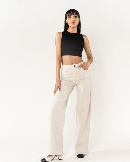Wholesale Mole High Waist Wide Leg Flare Jeans Cream