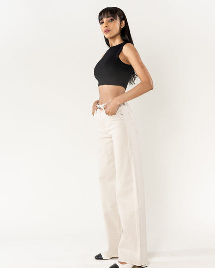 Wholesale Mole High Waist Wide Leg Flare Jeans Cream
