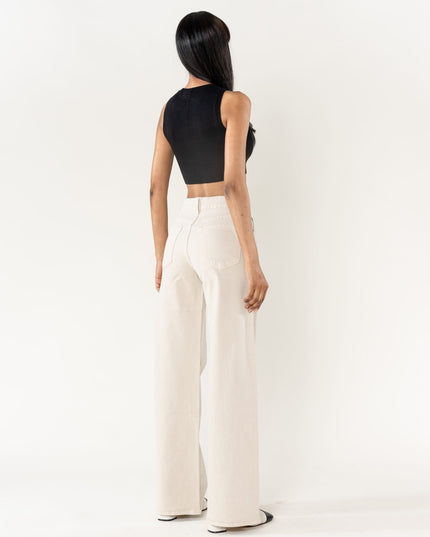 Wholesale Mole High Waist Wide Leg Flare Jeans Cream