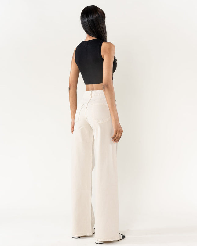 Wholesale Mole High Waist Wide Leg Flare Jeans Cream
