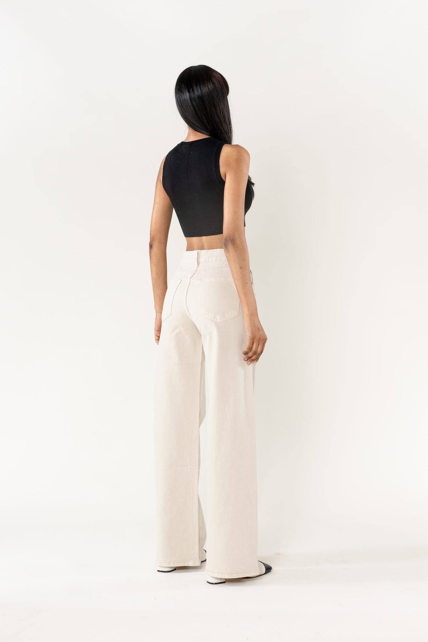 Wholesale Mole High Waist Wide Leg Flare Jeans Cream