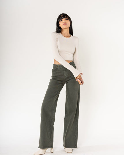 Wholesale Khaki High Waist Wide Leg Flare Jeans