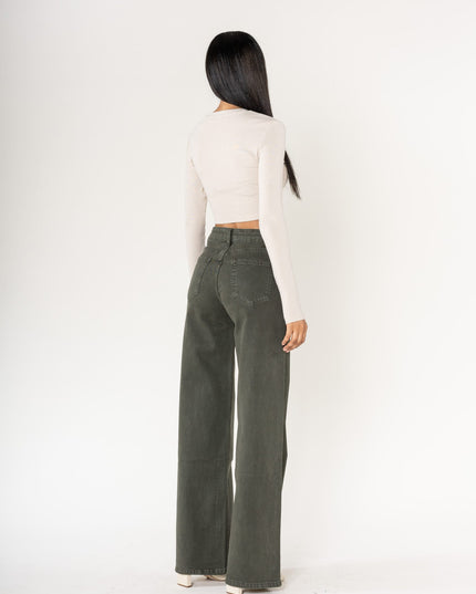 Wholesale Khaki High Waist Wide Leg Flare Jeans
