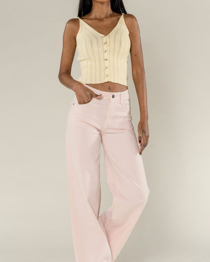 Wholesale Mole High Waist Wide Leg Flare Jeans Baby Pink