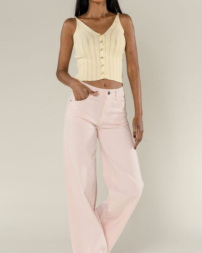 Wholesale Mole High Waist Wide Leg Flare Jeans Baby Pink