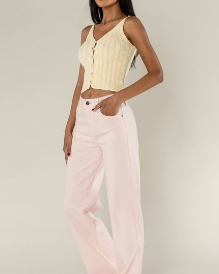 Wholesale Mole High Waist Wide Leg Flare Jeans Baby Pink