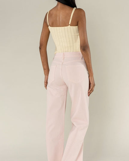 Wholesale Mole High Waist Wide Leg Flare Jeans Baby Pink
