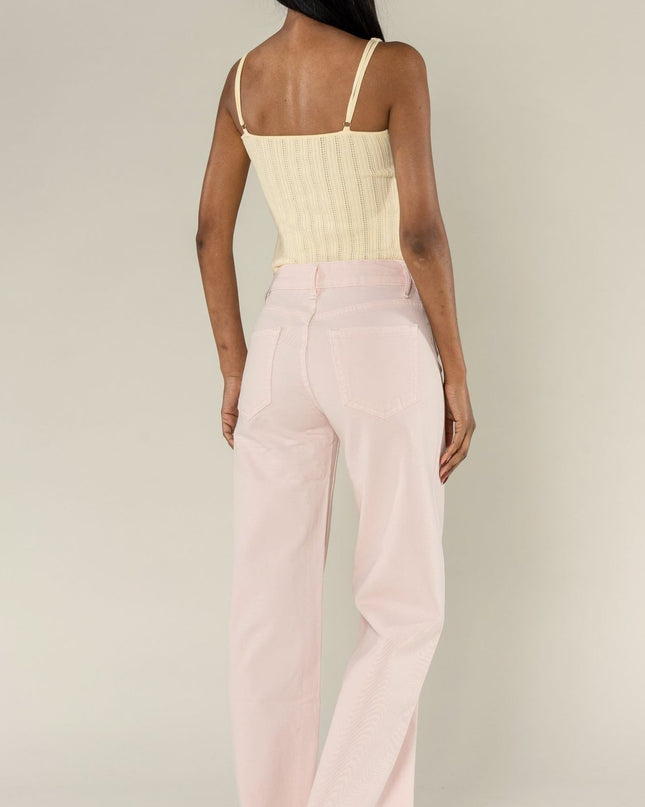 Wholesale Mole High Waist Wide Leg Flare Jeans Baby Pink