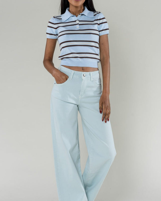 Wholesale Mole High Waist Wide Leg Flare Jeans Sky Blue