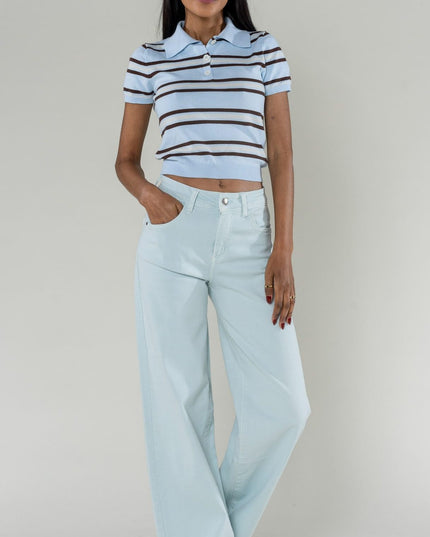 Wholesale Mole High Waist Wide Leg Flare Jeans Sky Blue