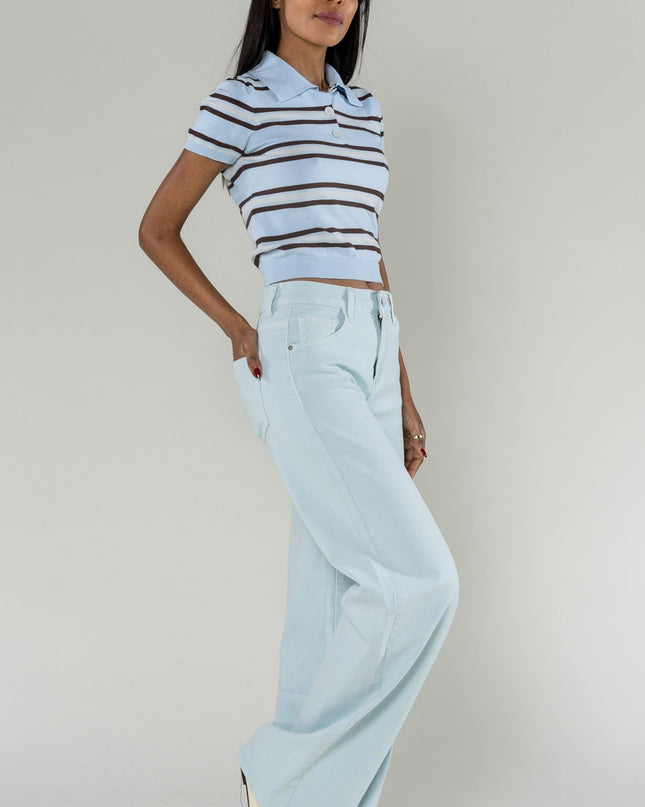 Wholesale Mole High Waist Wide Leg Flare Jeans Sky Blue