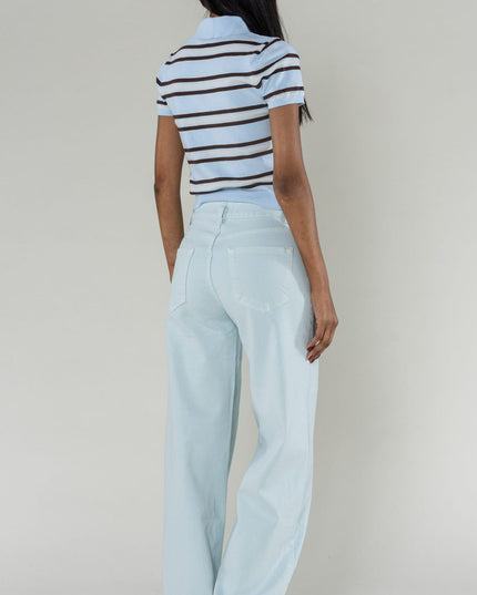 Wholesale Mole High Waist Wide Leg Flare Jeans Sky Blue