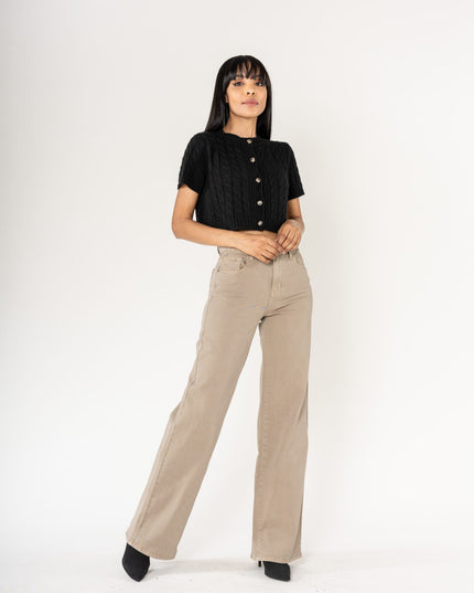 Wholesale Beige High Waist Wide Leg Flare Jeans