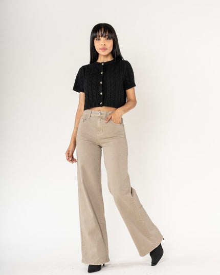 Wholesale Beige High Waist Wide Leg Flare Jeans