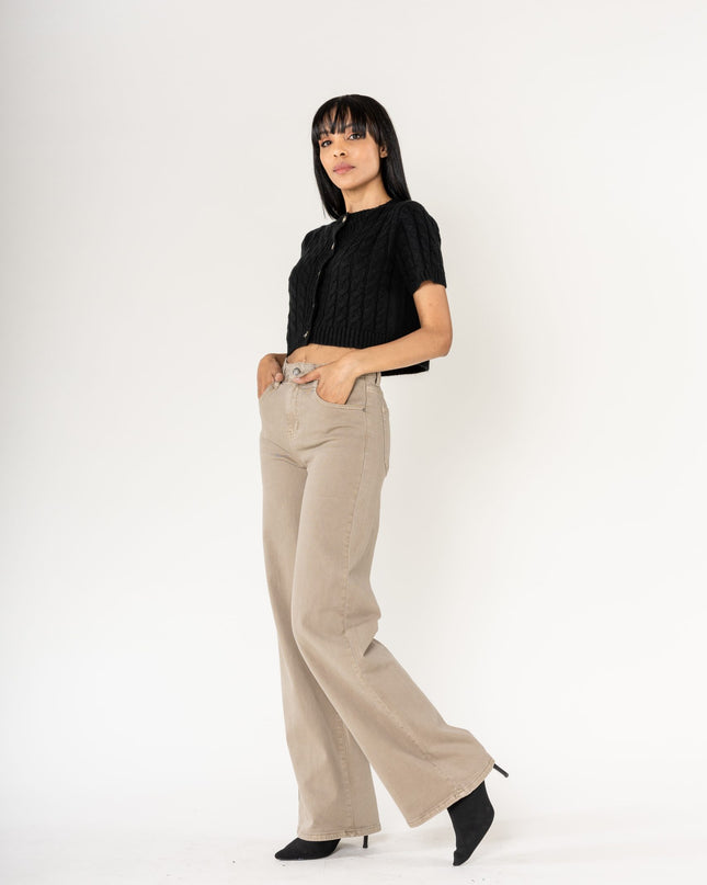 Wholesale Beige High Waist Wide Leg Flare Jeans