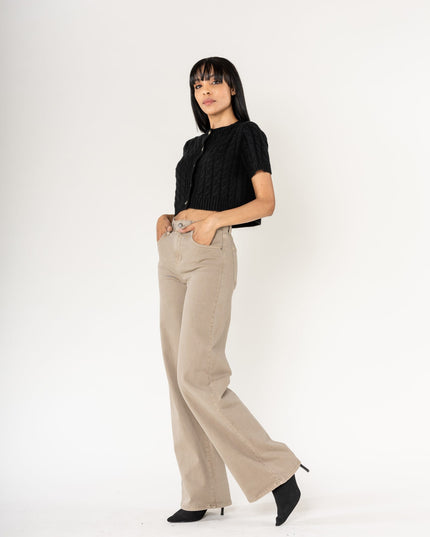 Wholesale Beige High Waist Wide Leg Flare Jeans