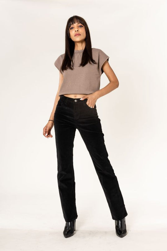 Wholesale Straight Leg Corduroy Trousers Black