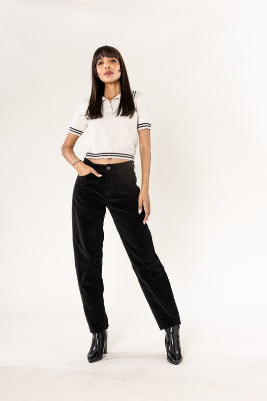 Wholesale Barrel Leg Corduroy Trousers Black
