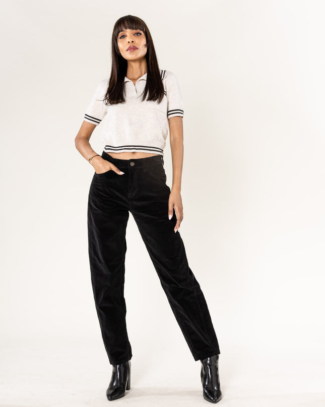 Wholesale Barrel Leg Corduroy Trousers Black