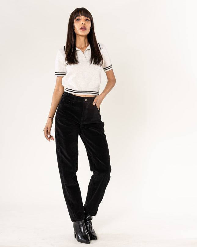 Wholesale Barrel Leg Corduroy Trousers Black