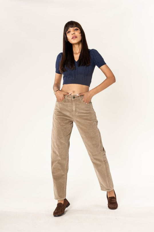 Wholesale Barrel Leg Corduroy Trousers Black