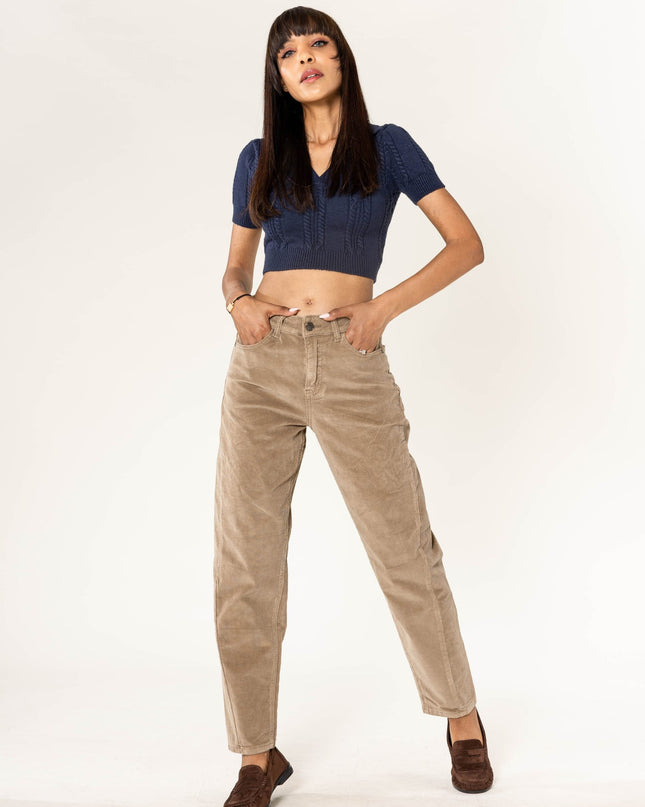 Wholesale Barrel Leg Corduroy Trousers Black