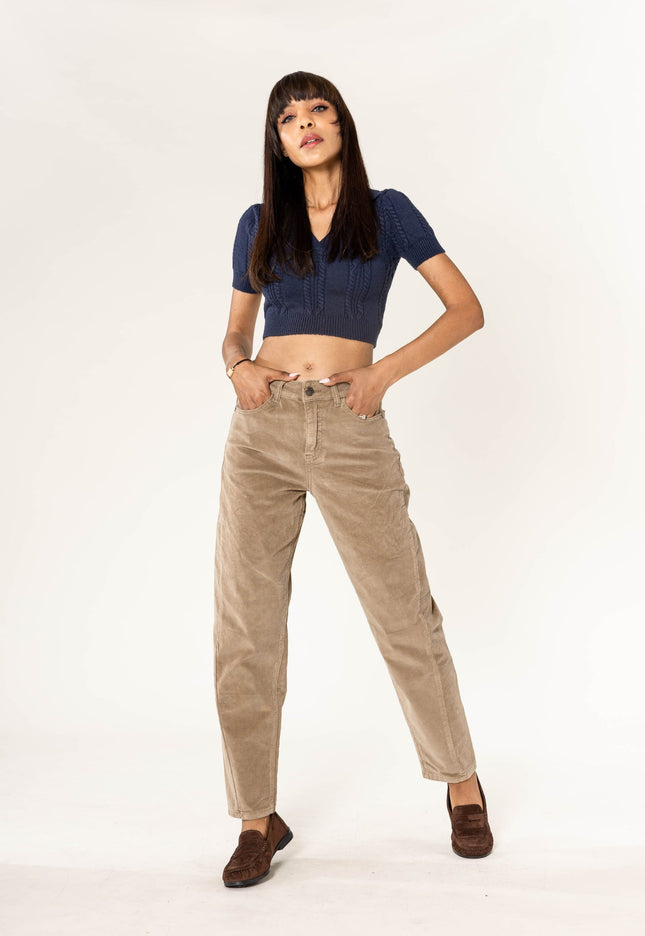Wholesale Barrel Leg Corduroy Trousers Black