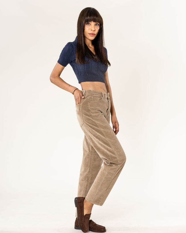 Wholesale Barrel Leg Corduroy Trousers Black