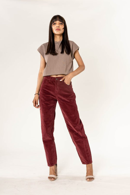 Wholesale Barrel Leg Corduroy Trousers Black