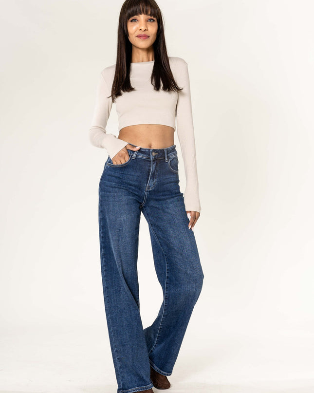 Wholesale Fleece-Lined Flare Jeans Blue